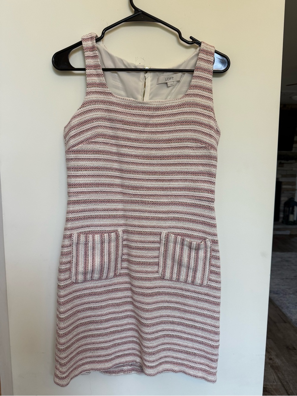 LOFT Pink and White Striped Knit Tank Dress with Pockets